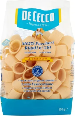 Produktbild von 8x Pasta De Cecco Le specialita' 100% Italienisch Mezzi Paccheri rigati n. 230 Nudeln 500g + Italian Gourmet Polpa 400g