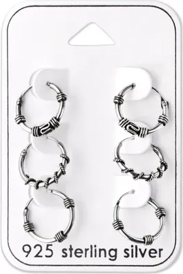 Produktbild von Ohrringe Set 925 Sterling Silber Bali Creolen 12 mm