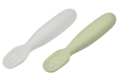 Obrázek produktu pro BEABA silikonová lžíce na učení šalvějově zelená/ sametově šedá sada 2 ks