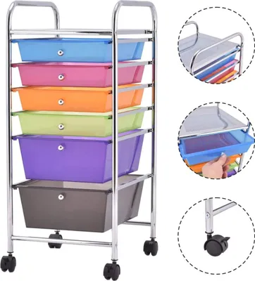 Produktbild von Goplus Rollwagen mit 6 Schubladen, Rollregal Farbig, Küchenwagen mit Rädern, Beistellwagen Haushaltswagen Rollcontainer Badrollwagen Badtrolley Badregal
