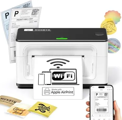 Zdjęcie produktu dla Munbyn AirPrint-Label Printer WLAN 4x6 Etykiety wysyłkowe termiczne Amazon Shopify eBay DHL DPD Hermes Ups FedEx GLS, ITPP941AP Biały