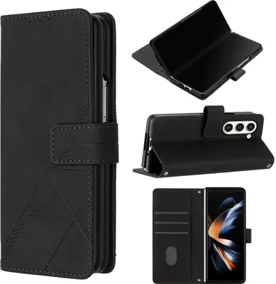 Produktbild von Hülle für Samsung Galaxy Z Fold 5 Prägung Flip Leder Kartenfächer Schutzhülle mit Ständer Schwarz