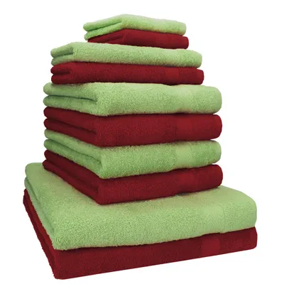 Produktbild von Betz 10-tlg. Handtuch-Set PREMIUM CLASSIC 2 Duschtücher 4 Handtücher 2 Gästetücher 2 Seiftücher Farbe: dunkelrot & apfelgrün