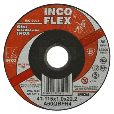 Zdjęcie produktu dla Incoflex tarcza do ciecia stali + stal nierdzewna (inox) 115 x 1,0 x 22,2mm