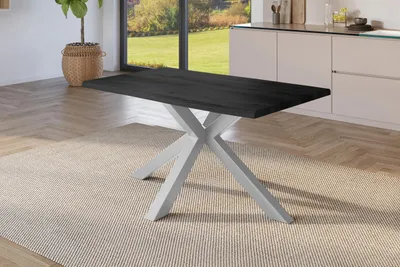 Produktbild von Esstisch Baumkante Holz-Optik Grau 120 x 80 Spider-Gestell silber JULIUS