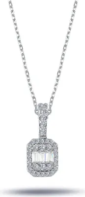 Produktbild von Diamant Halskette mit 0,28 Carat Baguette & Brillant - Schliff Anhänger Weißgold