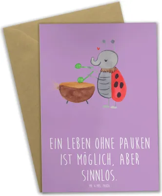 Produktbild von Mr. & Mrs. Panda babykarte Pauken Leben - Lavendeltraum - Geschenk, dankeskarten, weihnachtskarten, einladungskarten, Schlagzeug, Musikinstrument, Klappkarte, osterkarte