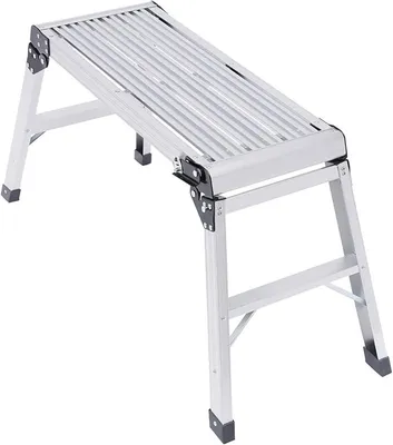 Imagen del producto de Plataforma de trabajo de aluminio, banco plegable, plataforma de trabajo con capacidad de carga de 150 kg, plataforma de trabajo segura, andamio, escalón. Escalera doméstica para el hogar, la oficina, el taller y el garaje