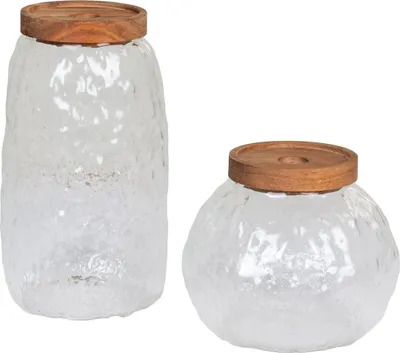 Produktbild von Taipeische Aufbewahrungsboxen-Satz - Glasbehälter - Holzdeckschubladen - Frischehaltung - 10x12x13cm & 10x14x21cm