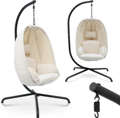 Produktbild von MIADOMODO® Hängesessel - mit Ständer und Kissen, Höhenverstellbar, Gestell aus Eisen, bis 160 kg Belastbar- Hängekorb Schaukel, Hängestuhl, Beige