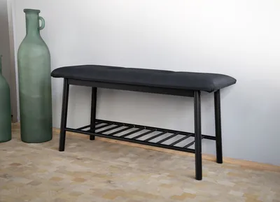 Image de 2 bancs à chaussures en bambou 90x34x45cm avec coussin Bancs noirs avec étagère