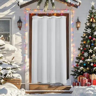 Image de Rideau occultant blanc, dimensions 132 x 203 cm. Rideau en polyester opaque avec œillets, idéal pour les chambres et les salons. Vendu à l'unité