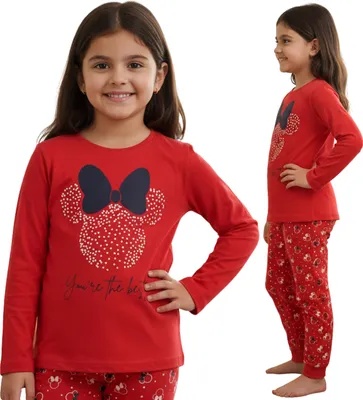 Obrázek produktu pro DISNEY Minnie Mouse Bavlněné dívčí pyžamo, DVOUČÁSTNÉ pyžamo s dlouhým rukávem, 100% BAVLNA 128