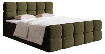 Image de Selsey Cloudy - Lit Box 180x200 avec sommiers, matelas, topper, housse bouclette, vert olive