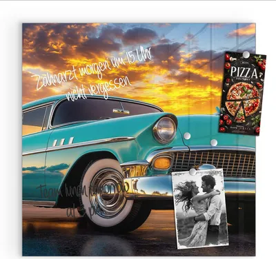 Produktbild von Magnettafel 50x50cm Pinnwand Whiteboard beschreibbar - Retro Oldtimer