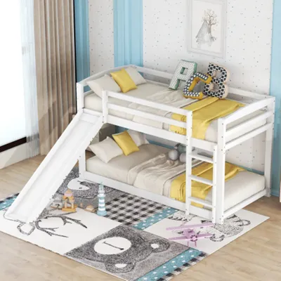 Produktbild von Etagenbett für Kinder und Jugendliche, Kinderbett mit Rutsche, Massivholzrahmen, einfache Montage, 90x200cm
