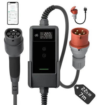 Produktbild von Mobile Wallbox - EV-Ladegerät - 22 kW - 32 A - 3-phasig - WLAN-App-Steuerung - 7 m - Wandmontage