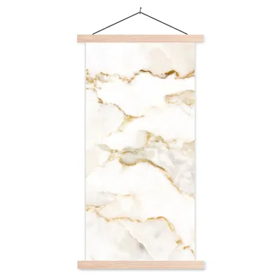 Produktbild von MuchoWow® Textilposter Marmor - Limette - Gold - Luxus - Marmoroptik - Weiß 60x120 cm mit holzfarbenen Rahmen - Holz
