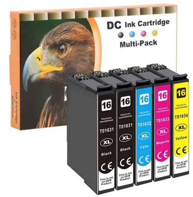 Zdjęcie produktu dla Kompatybilne wkłady atramentowe D&C 5X do drukarek Epson 16, 16XL, Workforce WF-2760DWF, WF-2760, WF-2540, WF-2660, WF-2750, WF-2650, WF-2510, WF-2520, WF-2530, WF-2010, WF-2660DWF, WF-2700, WF-2010W, WF-2500WF, WF-2520NF, 2520
