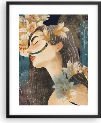 Produktbild von Gerahmtes Poster - Schwarzer Rahmen - Surreal Frau Blumen - 40x50 cm - Wand Bild - Wanddeko - Wandbilder - Kunstposter - Wandposter - Bilderrahmen - Bilder - Kunstdruck - P2BPA40x50-4743