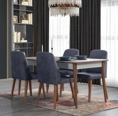 Obrázok produktu pre Elegantná jedálenská zostava: moderný jedálenský stôl, 4 kuchynské stoličky, exkluzívna 5-dielna sada
