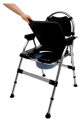Produktbild von Höhenverstellbarer Toilettenstuhl für Senioren – 5-fach verstellbar, klappbar, mit Bettpfanne und rutschfesten Eigenschaften – als Duschstuhl oder Toilettenstuhl mit Armlehnen