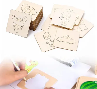 Imagen del producto de Juego de plantillas de madera, de 60 piezas, reutilizables, para manualidades infantiles