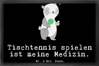 Produktbild von Mr. & Mrs. Panda Schmutzfangmatte Panda Tischtennis 50 x 75 cm - Schwarz - Geschenk, fußmatte, Bodenvorleger, Verein, Schmutzmatte, Fussmatte, Schmutzfänger, Ballsport