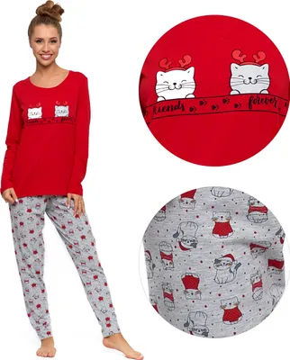 Produktbild von MORAJ Damen Schlafanzug Pyjama lang 2-Teiler Weihnachten Baumwolle Nachtanzug, 4900-004, Rot, XL
