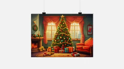 Produktbild von Weihnachtsposter - Weihnachtsbaum Poster - Geschenke Poster - Wohnzimmer Poster - 71x51cm - Perfekt zum Einrahmen
