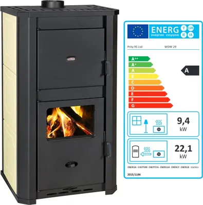 Obrázok produktu pre Kachle na drevo PRITY WD W29 D s vodným výmenníkom tepla pre ústredné kúrenie – 31,5 kW
