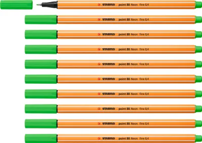 Produktbild von Fineliner - STABILO point 88 - 10er Pack - Neonfarbe, leuchtfarbengrün