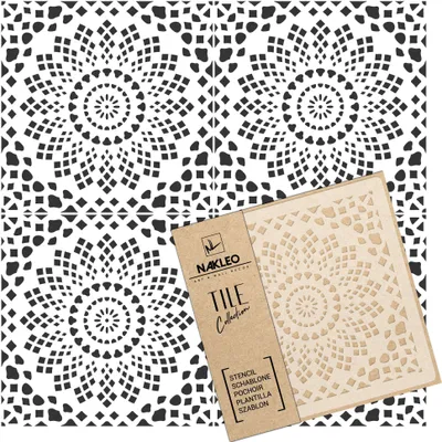Produktbild von Tile Fliesen Schablone zum Malen 25x25 cm, Cabrela Geometric Circle Lace Mosaic, Kunststoff Wiederverwendbare Bodenschablone DIY