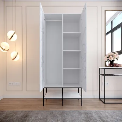 Image de Skye Decor, Martin 2 - Blanc, Noir, Or, Armoire, Blanc, 100 % PANNEAUX DE PARTICULES MÉLAMINÉS, 84 x 50 x 200 cm