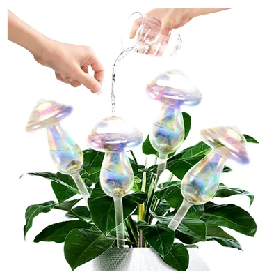 Produktbild von 4 Stück Pflanzenbewässerungskugeln, Pilz-Bewässerung, Glas-Dosierte Selbstbewässerungskugeln für Pflanzen und Blumen, geeignet für Garten und Balkon, Bewässerungsgeräte für Innen- und Außenbereich