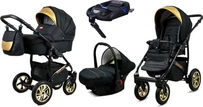 Produktbild von BabyLux® Gold Lux | 4in1 Kinderwagen Set | Onyx | Kombikinderwagen | Kinderwagenset | Isofix-Bas