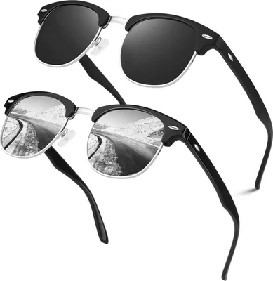 Zdjęcie produktu dla LINVO Okulary przeciwsłoneczne z polaryzacją Mężczyźni Kobiety Półramka UV400 2 Czarny Szary & Srebrny
