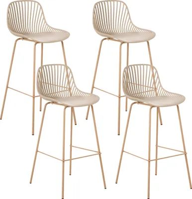 Produktbild von BELIANI Set aus 4 Barstühle beige Kunststoffgestell Eisenbeine in Holzoptik für den Essbereich