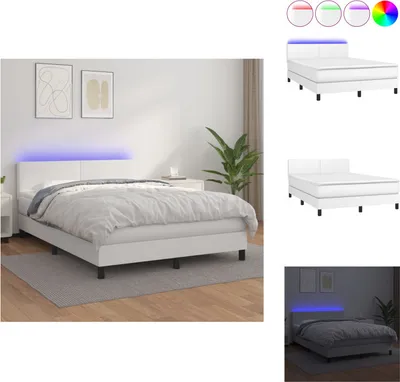 Produktbild von vidaXL Boxspringbett mit Matratze & LED Weiß 140x200 cm Kunstleder -  Betten & Bettgestelle