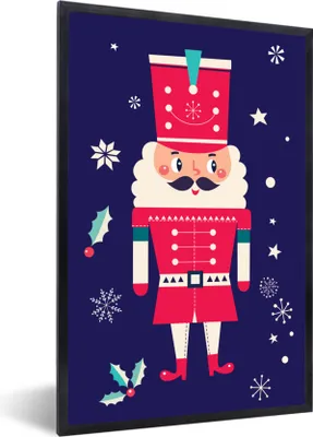 Produktbild von MuchoWow® MuchoWow® Gerahmtes Poster Weihnachtsmann - Weihnachten - Stechpalme - Schnee 60x90 cm - Poster mit zchwarzem Bilderrahmen - Kunst