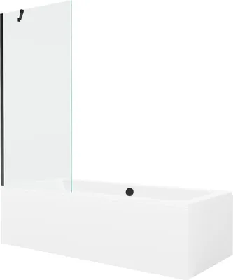 Produktbild von Mexen Cube rechteckige Badewanne 170 x 80 cm mit Verkleidung und 1-flügliger Duschabtrennung 80 cm, transparent, Schwarz - 55051