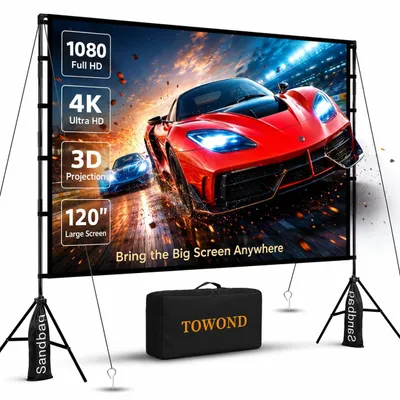 Productafbeelding van 120-inch beamerdoek met statief, draagbare projectiescherm voor buitengebruik