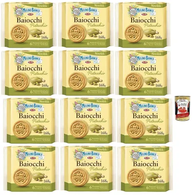 Produktbild von Italian Gourmet - Baiocchi Pistacchio Doppelkekse mit Pistaziencreme 12x 168 g gefüllte Kekse italienische Süßigkeit Snacks Kaffeegebäck Dessert Spezialität + Italian Gourmet polpa