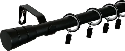 Produktbild von LOFT 300 cm Einzelne Gardinenstange Schwarz 19 mm aus Metall mit Endstück Basic Komplettset mit Ringen und Clips Inklusive Montagezubehörset