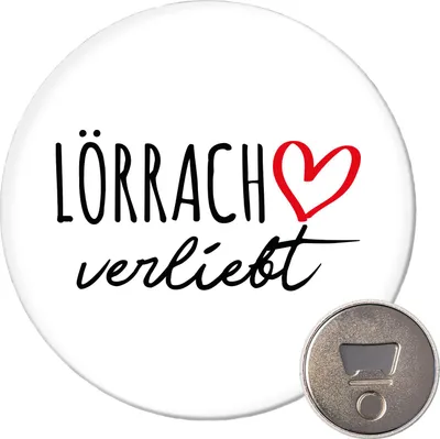 Produktbild von Huuraa Magnet Lörrach verliebt 59mm Kühlschrankmagnet rund Flaschenöffner Geschenkidee