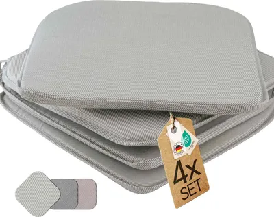 Produktbild von Sitzkissen Stuhlkissen Indoor & Outdoor 2er Set 38x38 cm - Silber - etérea Stuhl Kissen Auflage mit Bändern