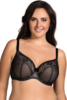 Immagine prodotto di Vivisence Reggiseno da donna con ferretto in pizzo floreale e spalline regolabili Reggiseno elegante e confortevole per un sostegno ottimale e un look femminile perfetto per l'uso quotidiano, nero, 75K