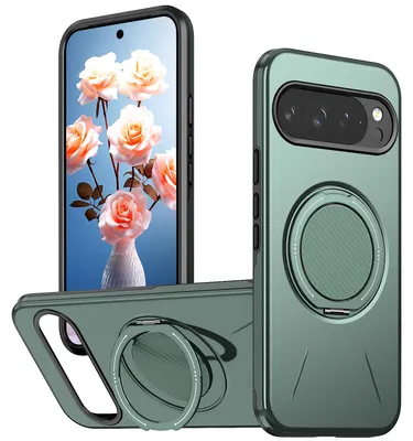Obrázek produktu pro Magnetický kryt pro Google Pixel 11 /Pixel 11 Pro, Nárazuvzdorné pouzdro s kroužkem a stojánkem, TPU + PC obal Zelená
