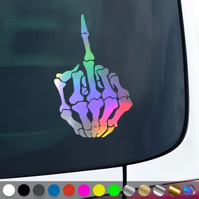 Produktbild von PantherPixel Skelett Mittelfinger Aufkleber Knochen Stinkefinger Sticker Auto Geschenkidee Farbe Oilslick-Hologramm