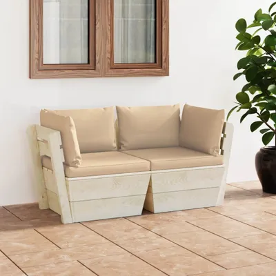 Produktbild von "Rabatt" Garten-Palettensofa 2-Sitzer - Balkonmöbel - mit Kissen Fichtenholz - Lounge-Dining set CC2735